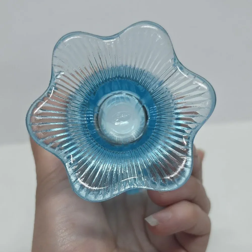 Vintage Fenton Cactus Blue Opalescent Glass Vase 7 Inches